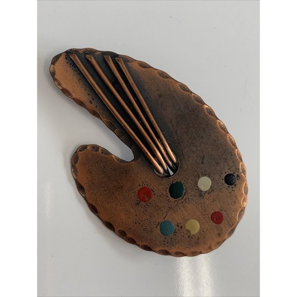 Handmade Copper Brooch Modernist Pedro Pujol Painters Pallette Pin - Picture 10 of 12